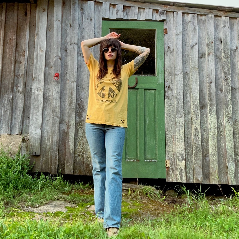 Pre-Distressed Mustard Yellow Woodstock ‘69 Tee